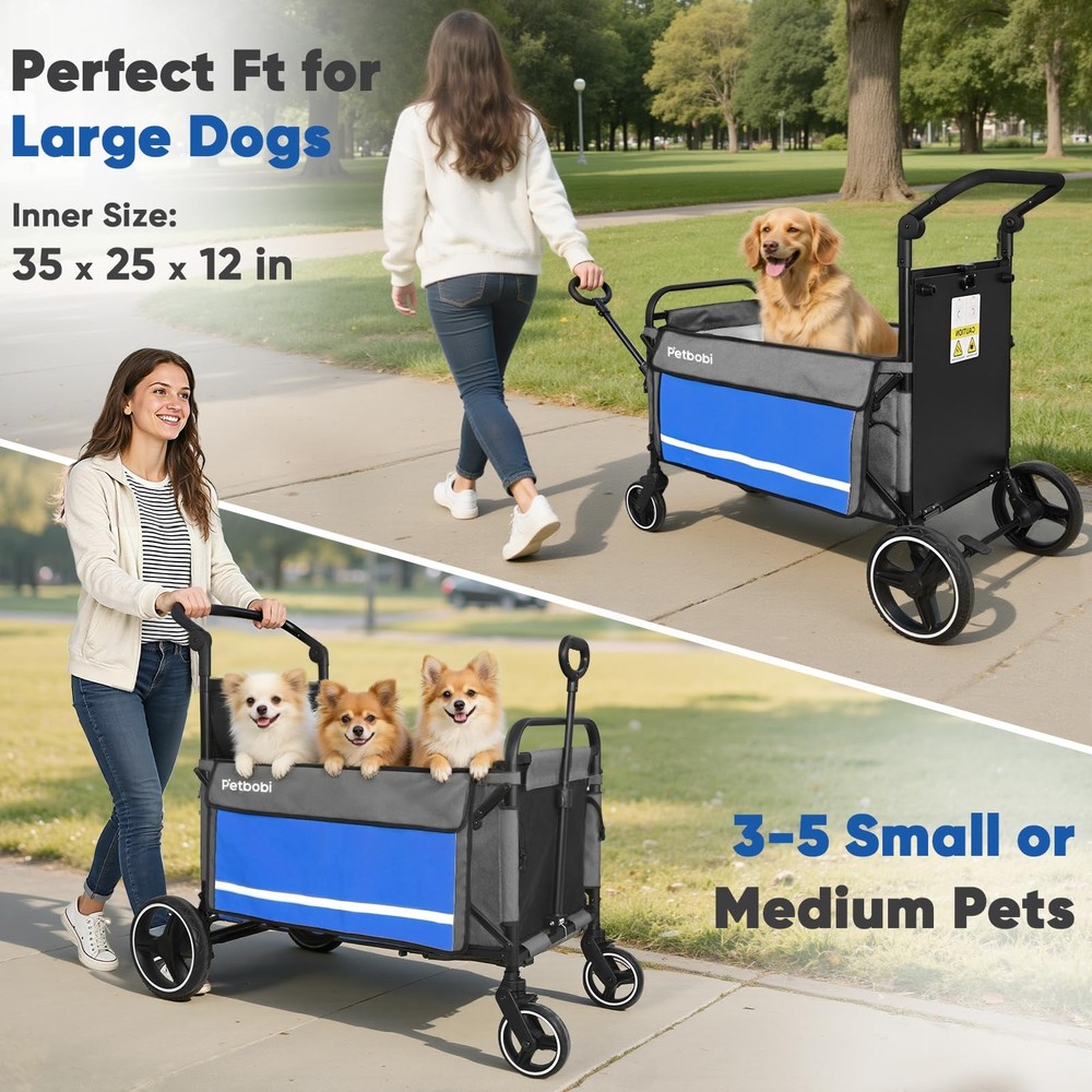 2-in-1 Dog Wagon Stroller for Large & Medium Dogs – Foldable Push & Pull Stro...