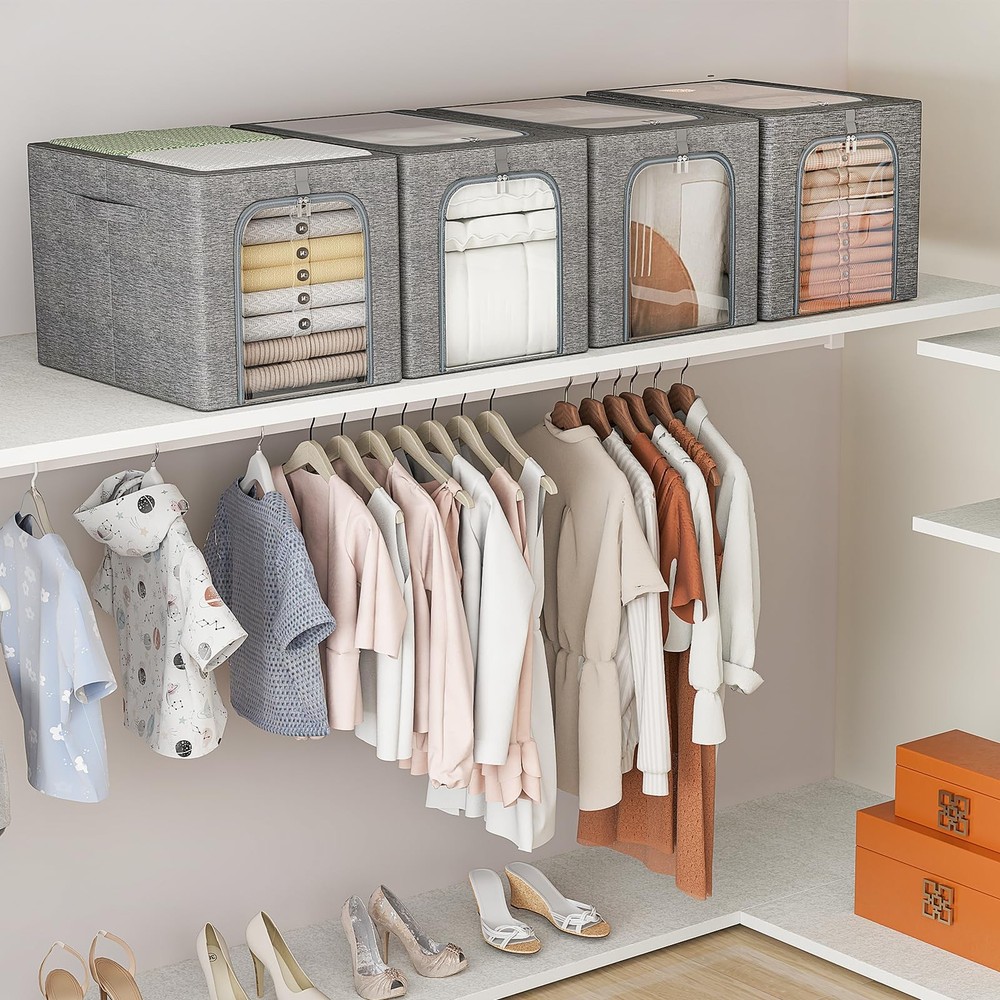GoMaihe Clothes Storage Bin with Metal Frame: 6-Pack Stackable Closet 40L, 6