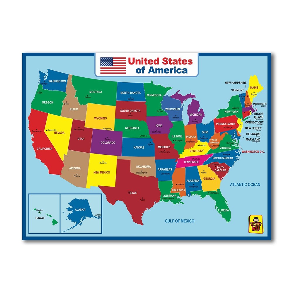 18"x24" Laminated USA Map Double Sided Educational Waterproof