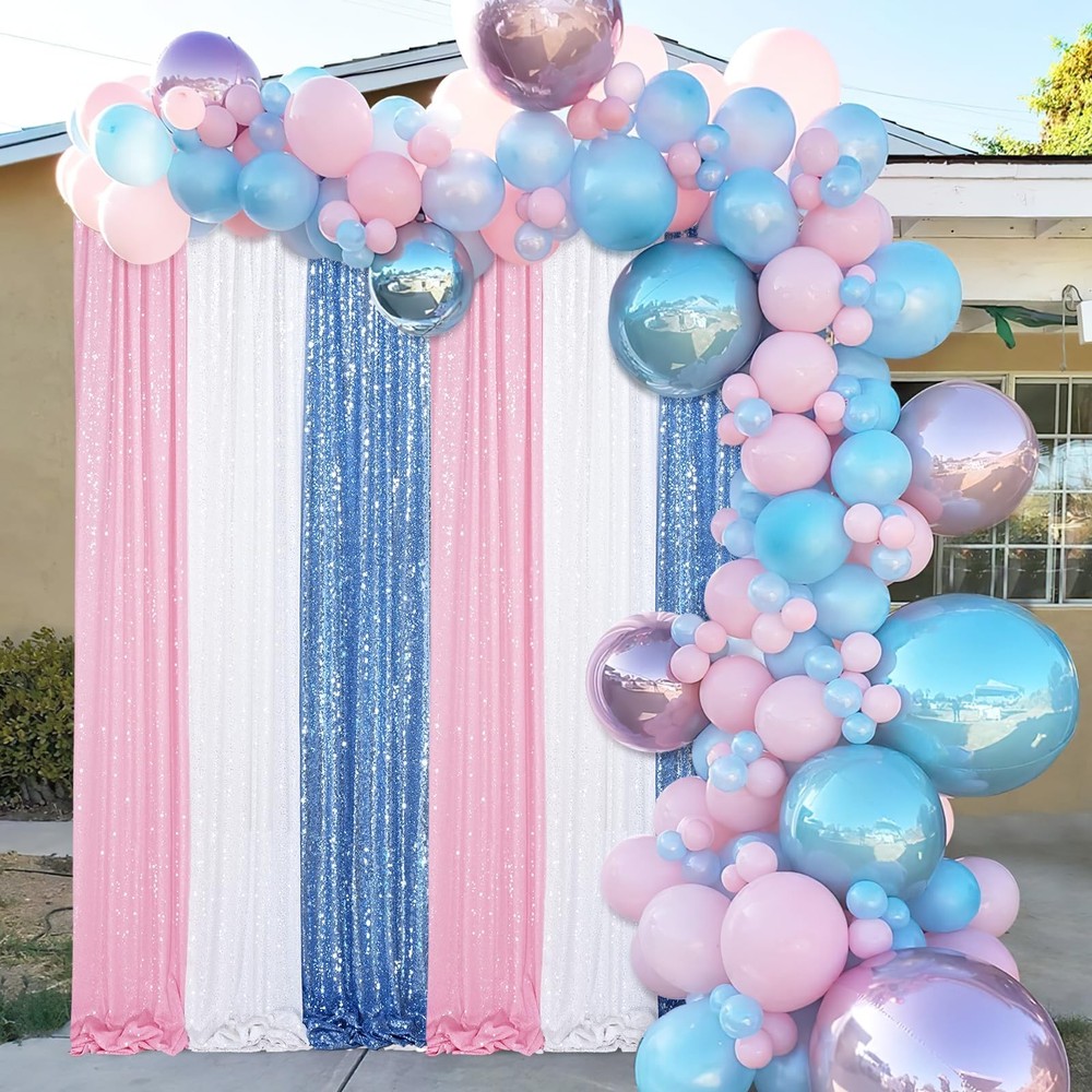 2 PCS Light Blue Sequin Backdrop Curtain 2x8ft Glitter Drapes Graduation
