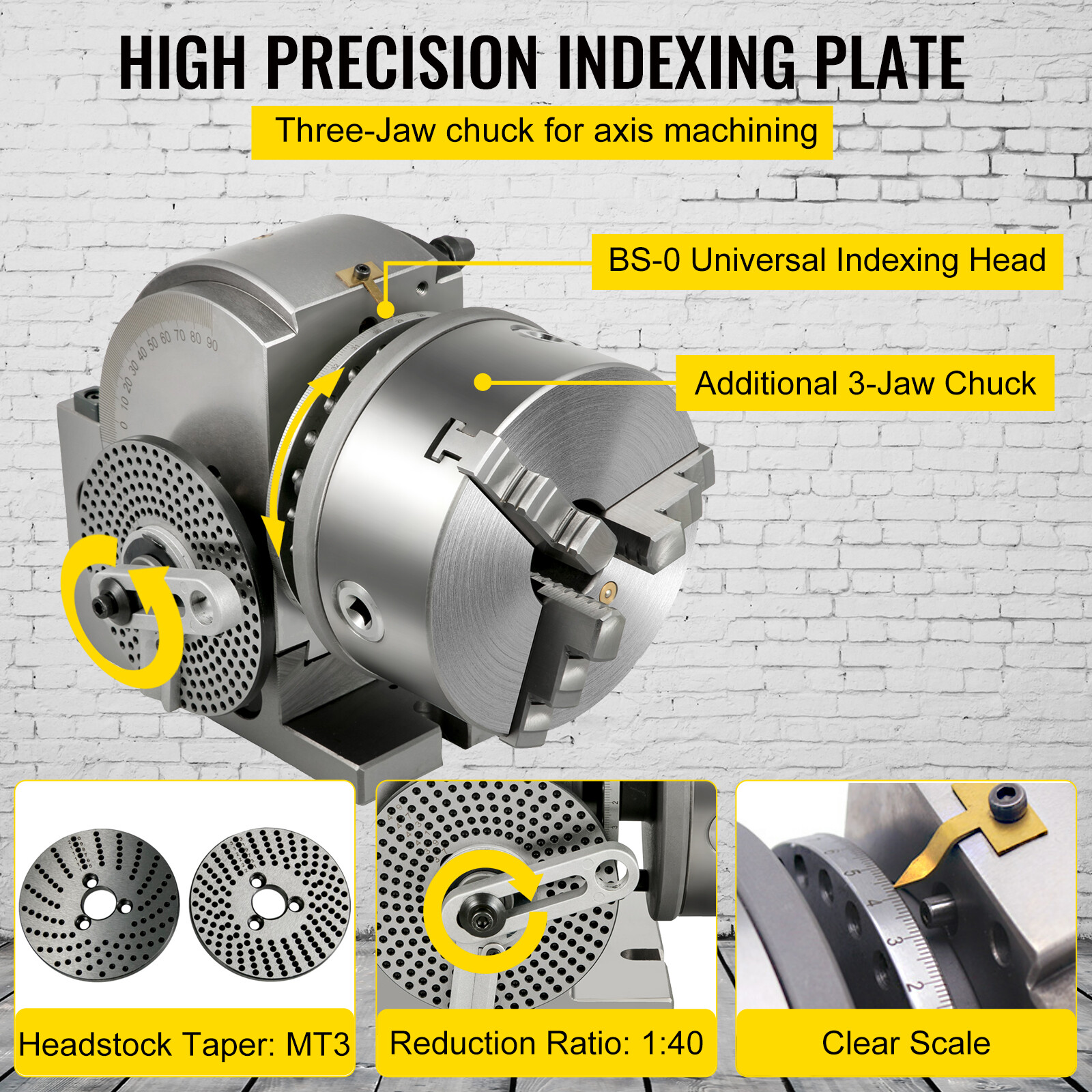Indexing Dividing Head BS-1 6" 3 Jaw Chuck & Tailstock for CNC Milling Machine