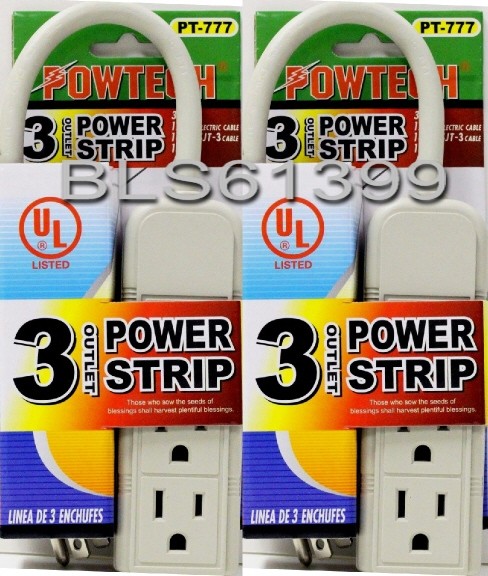 TWO Grounded Electric 3 Outlet POWER STRIPS Splitters Triple Wall Plug Adapters