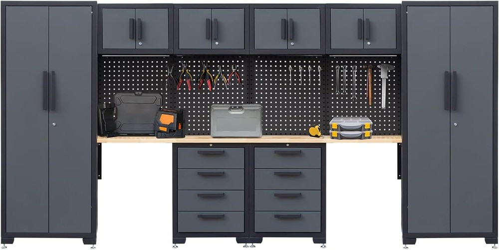 Garage Storage Cabinet System 2 * 7-Pcs Workshop Set For Tool Organization