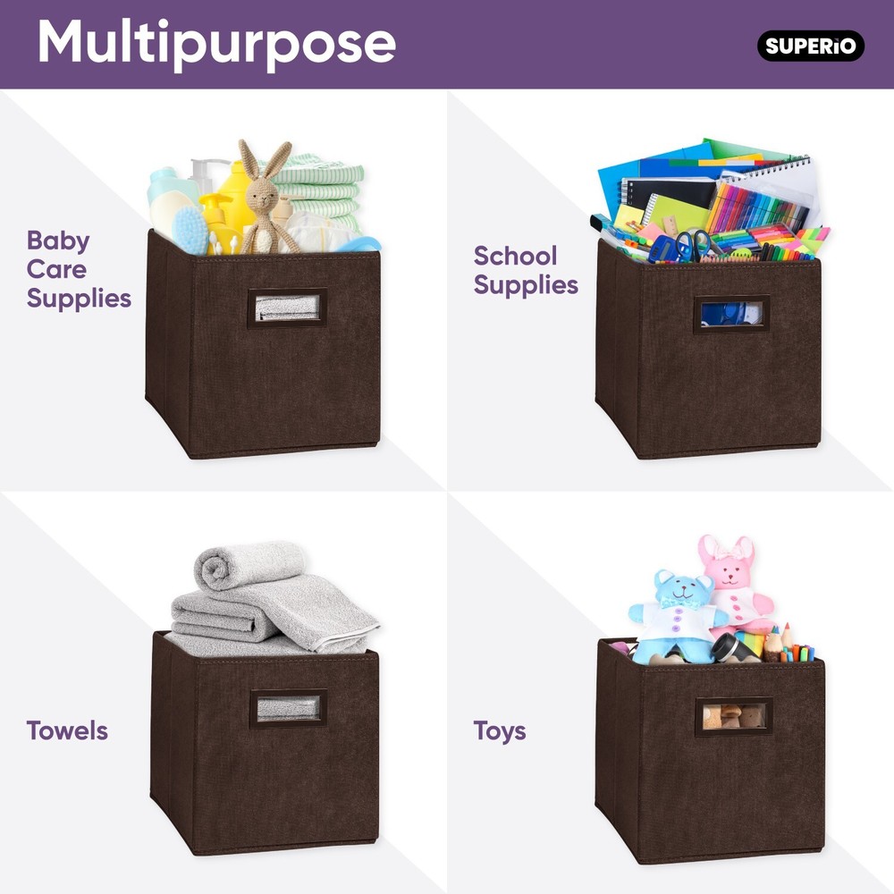 Superio Fabric Organizing Bin, 11" Brown Fabric Cube 4-Pack