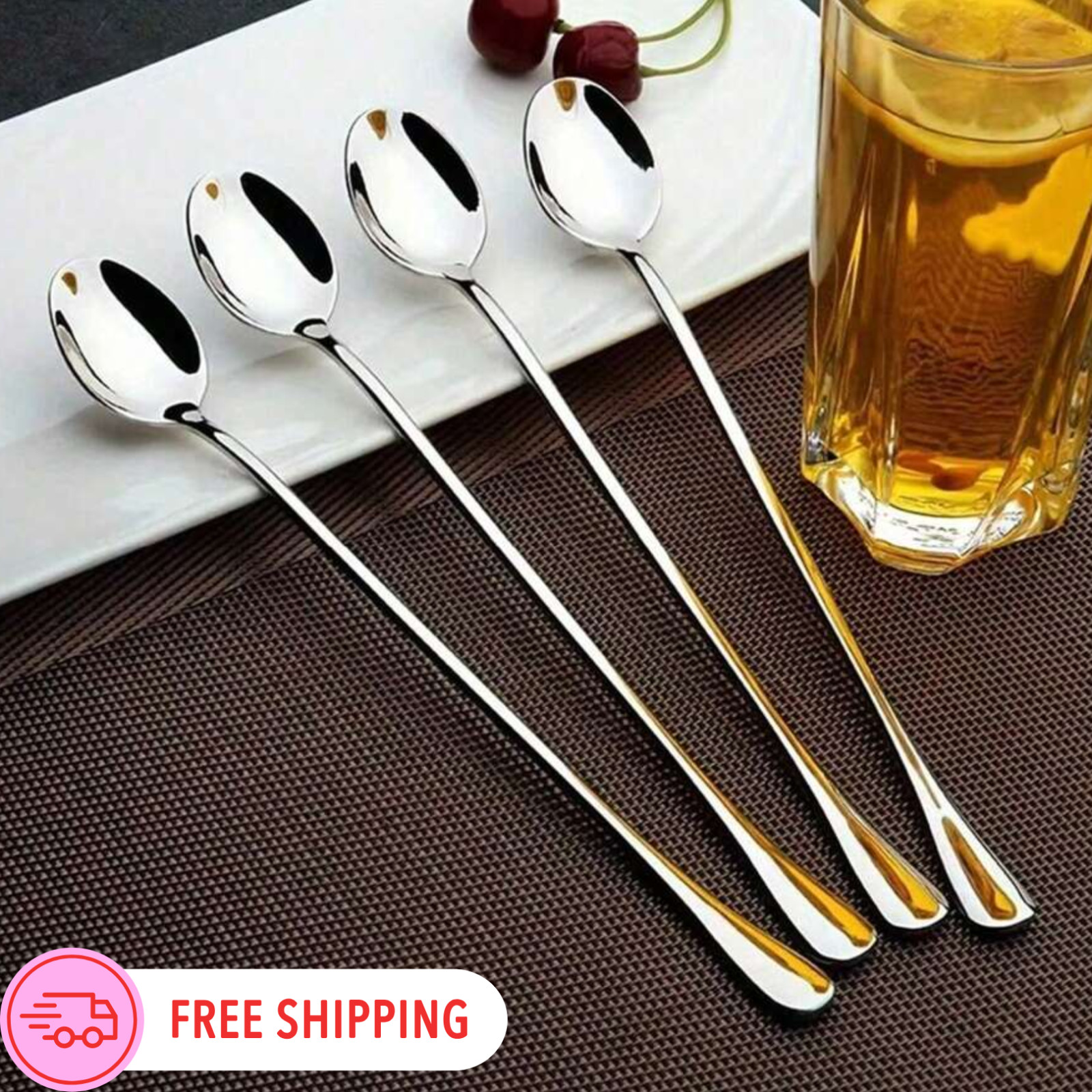 4/8pcs 7.5" Stainless Steel Mixing Spoons Long Handle Iced Tea & Ice Cream Spoon
