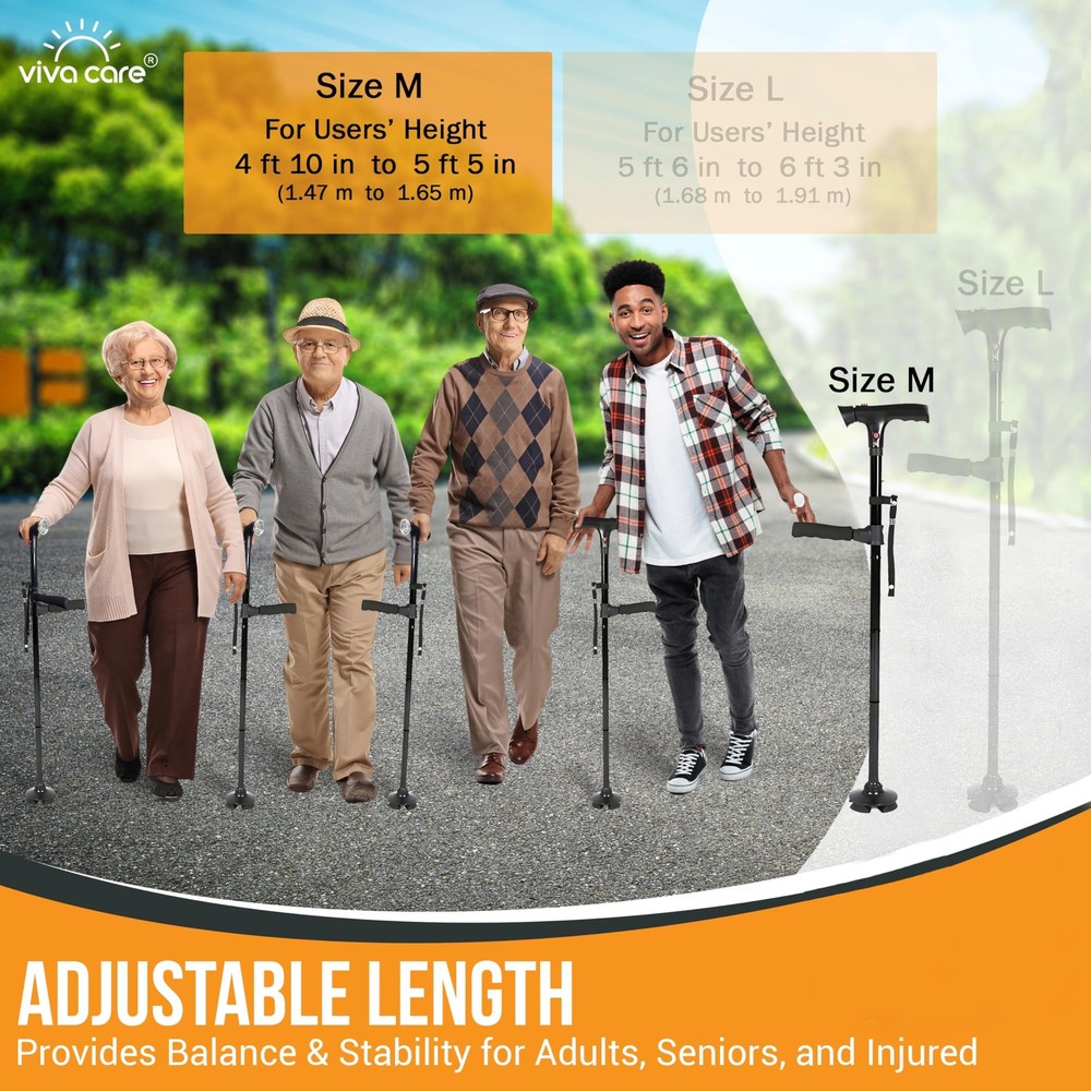 Walking Cane with Light & Alarm - Foldable Adjustable Lightweight for Balance...