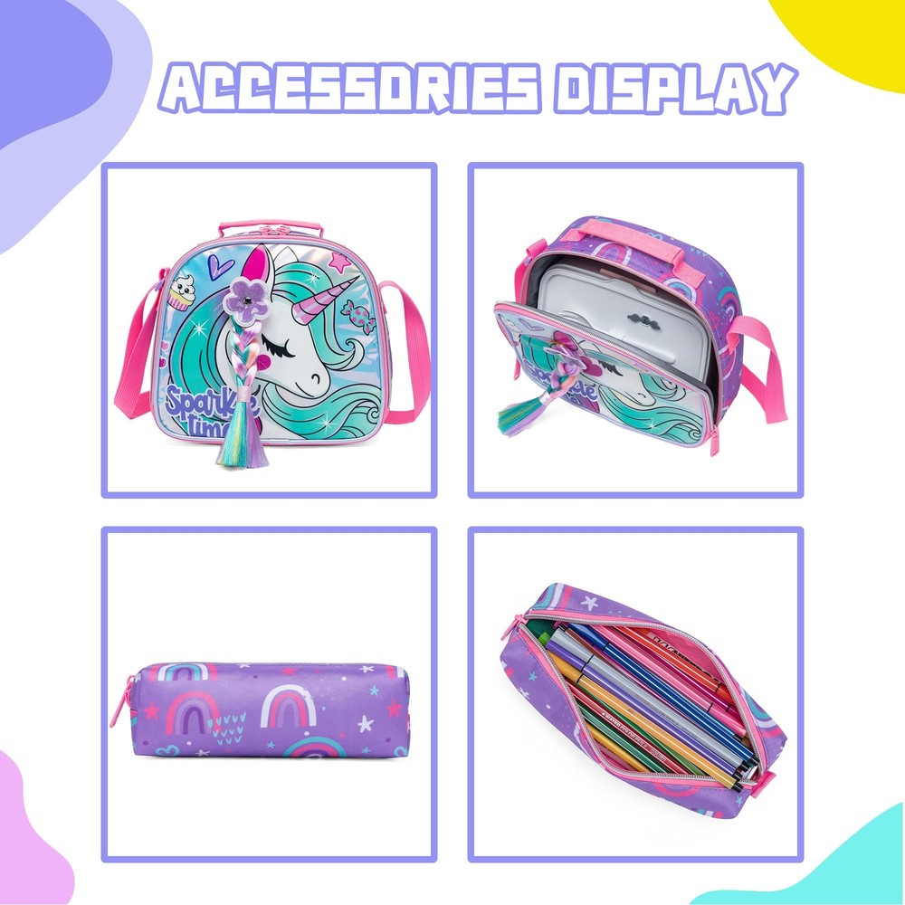 Girls School Backpack 16 Inch Sequin Bag Lunch Box Elementary Students