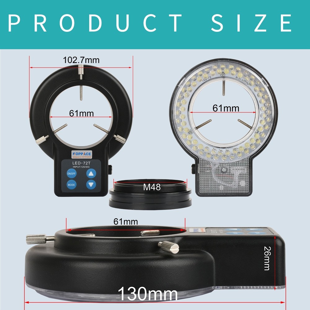 KOPPACE Microscope LED Ring Light - 61mm Adjustable, 72 Bead Light Source