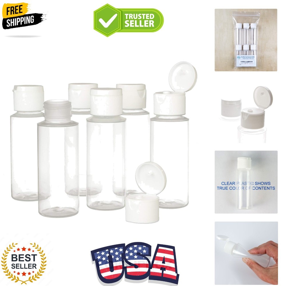 2oz Clear Plastic Empty Squeeze Bottles with Flip Cap - BPA-free - Set of 6 -...