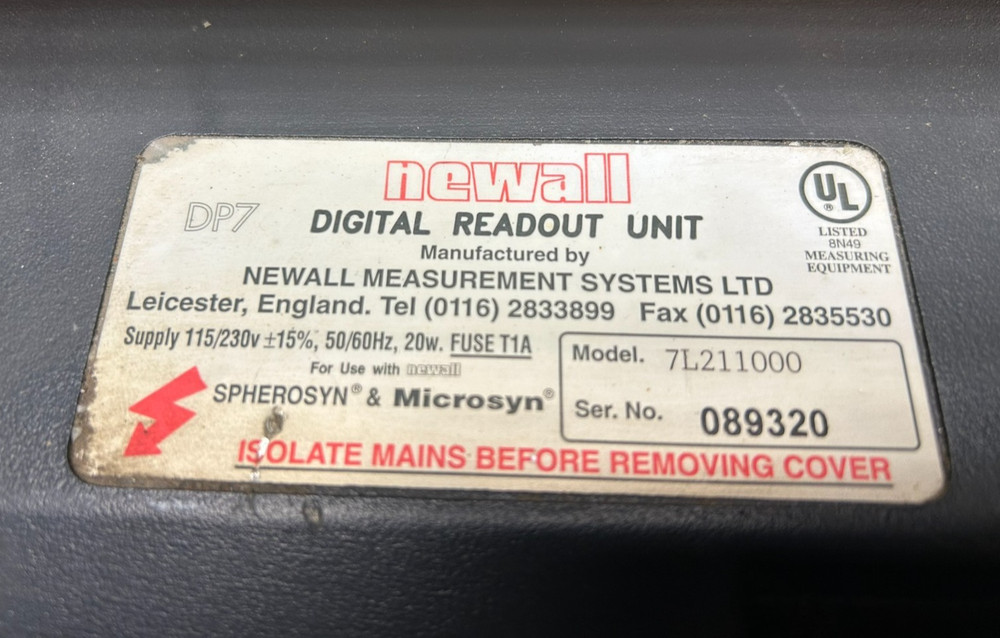 NEWALL DP7 Digital Readout Unit, Model 7L21100