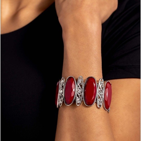 Stunning Ruby Red Silver & Rhinestone Bracelet.