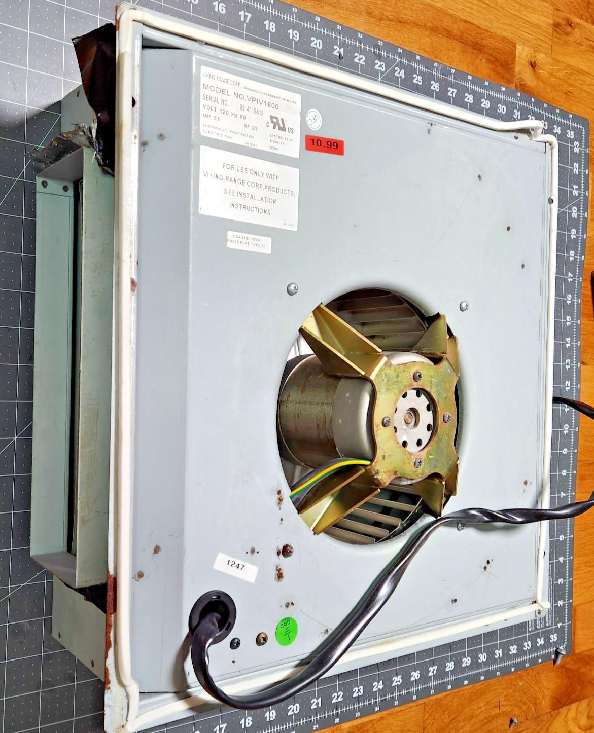 Viking Blower 600 cfm VPIV1600 for Downdraft VIPR160 Fan PD220008 Motor PD220009