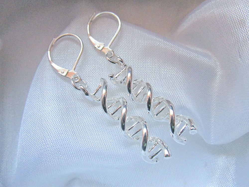 Stering Silver DNA Spiral Helix Leverback Drop Dangle Earrings