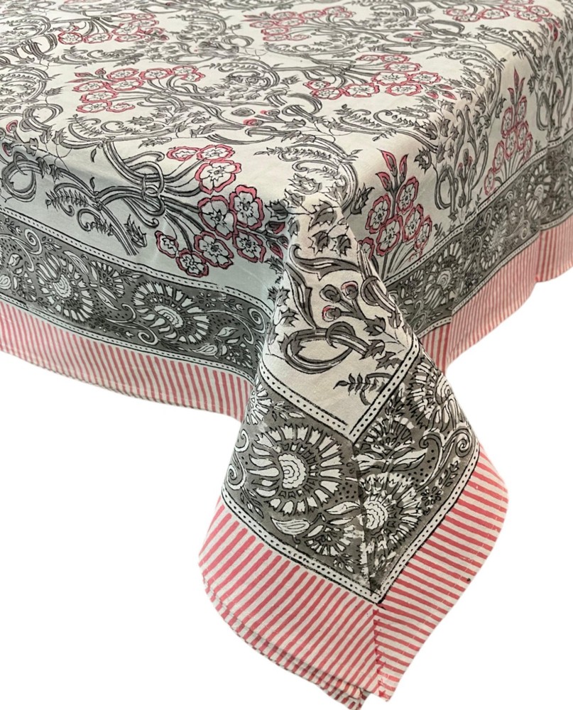 Indian Hand Block Print Tablecloth Rectangular Kitchen Linen 100%Cotton Floral
