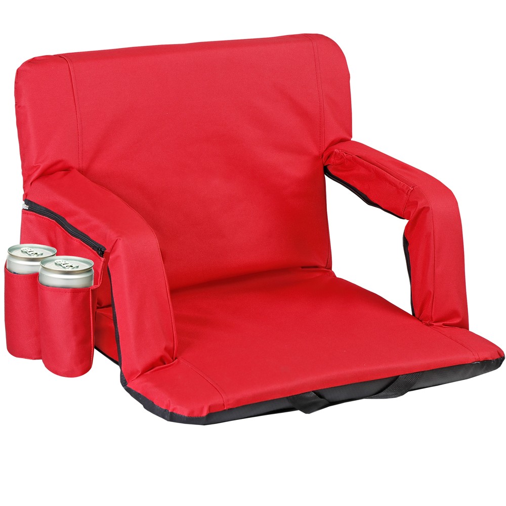 Portable Reclining Stadium Seats Adjustable Armrests and Padded Backrest, Red