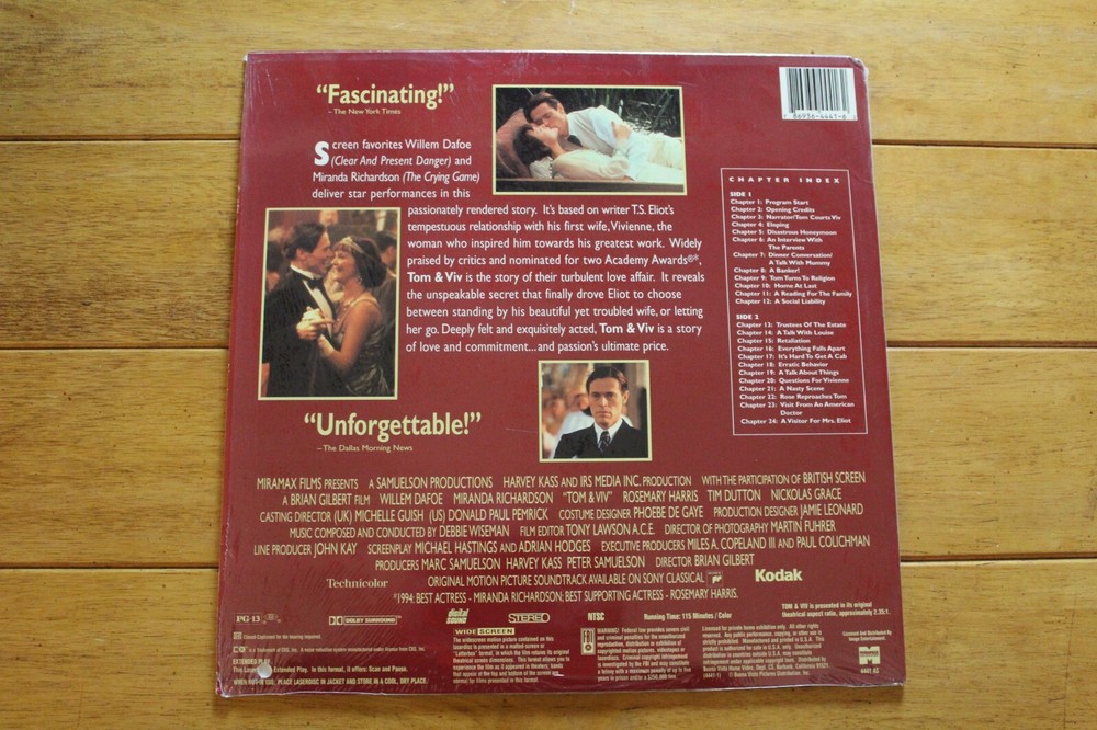 TOM & VIV LASERDISC WIDESCREEN LD WILLEM DAFOE