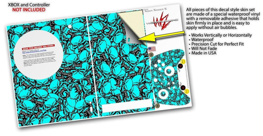 Skins XBOX Series S Console Controller Scattered Skulls Neon Teal