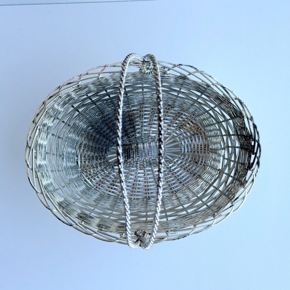 Vintage Wire Metal Basket Silver Small With Handle Easter