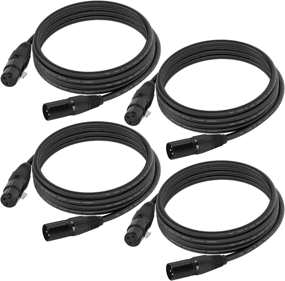 10ft DMX Cable, 4 Pack 3m Light Cables Wires, 4 10ft, Black