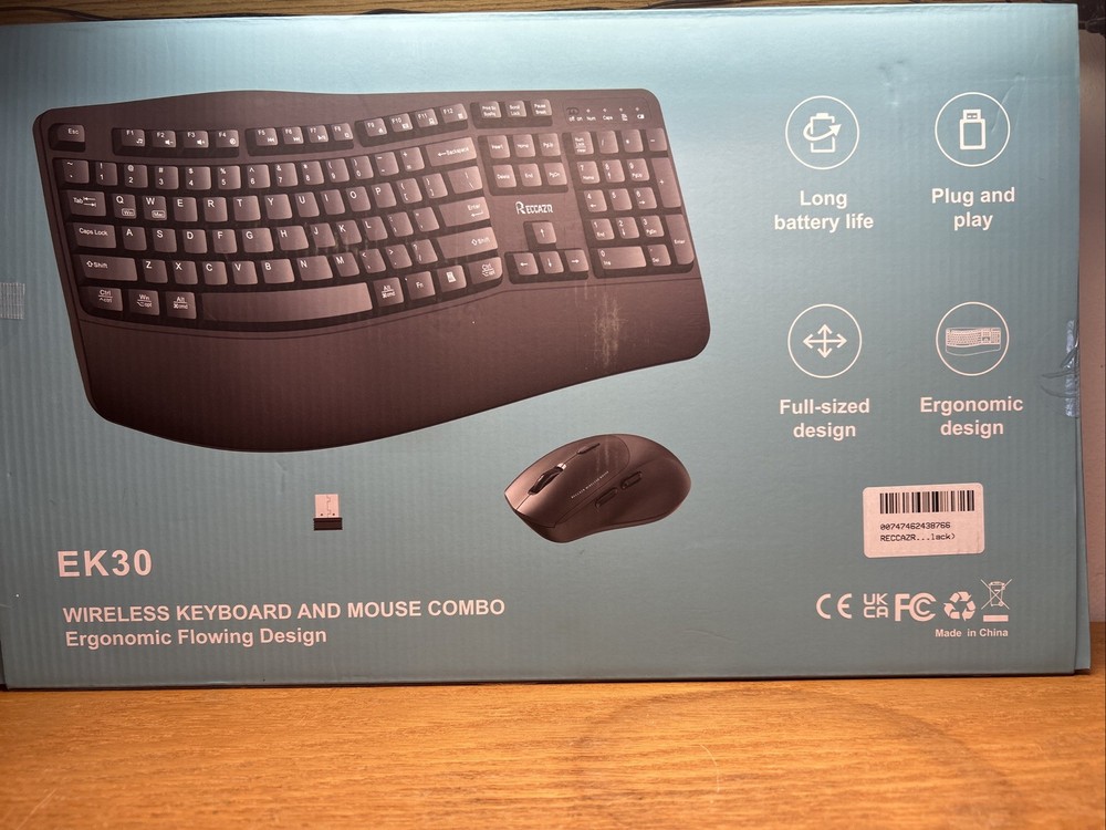 EK30 Ergonomic Rechargeable Wireless Wave Keyboard and Mouse Combo
