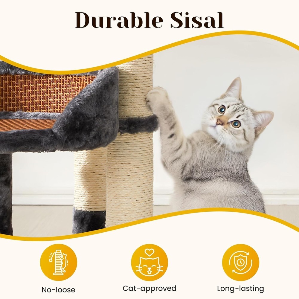Multi-Level Cat Tree Indoor Cats Modern Cat Tower with Double Beds & Scratching