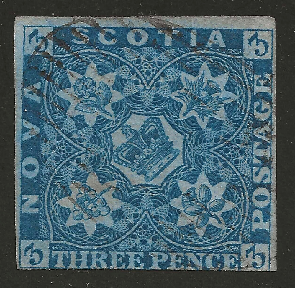 NOVA SCOTIA #2 used - THREE PENCE - blue