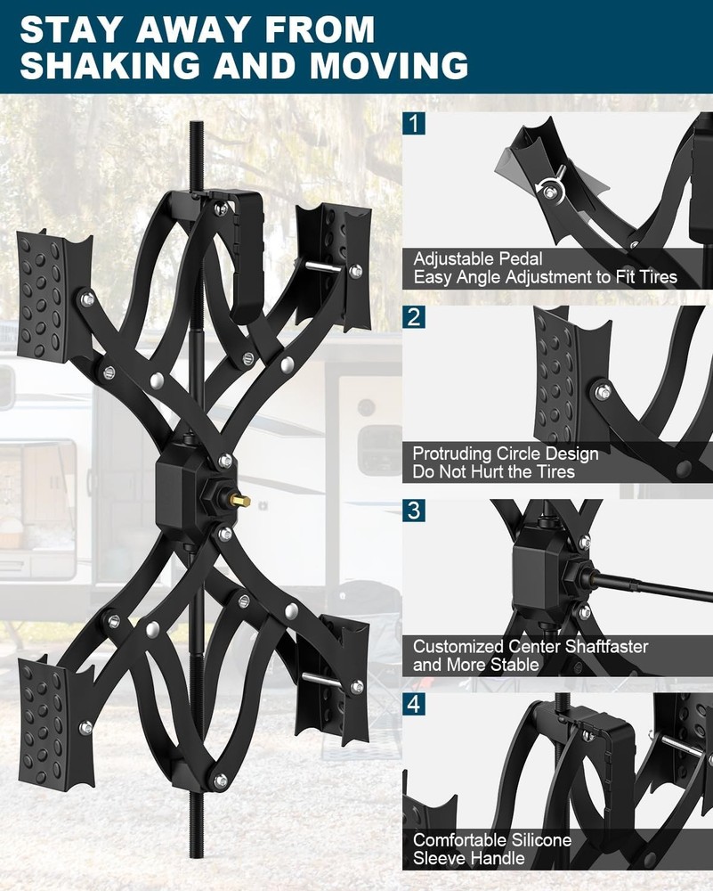Black X-Shape Wheel Chocks Stabilizer XL [Extended Allow Drill Adjust],
