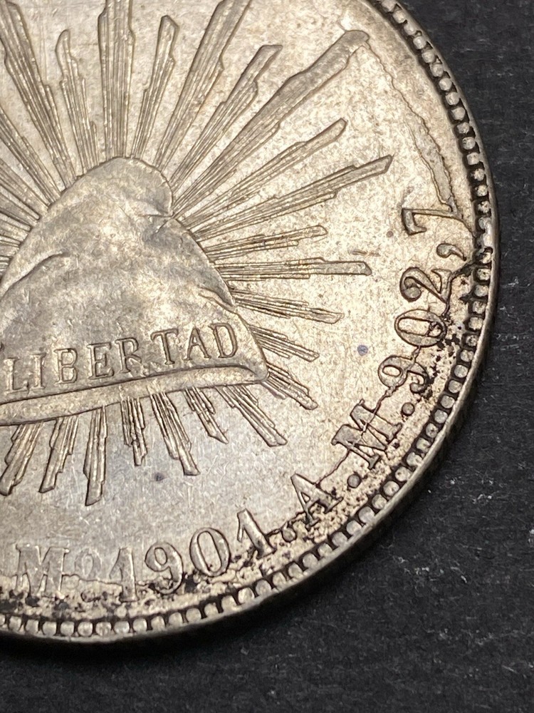 1901 Mexico Silver Peso Obverse & Reverse Lamination Left Extra Leaf Mint Error
