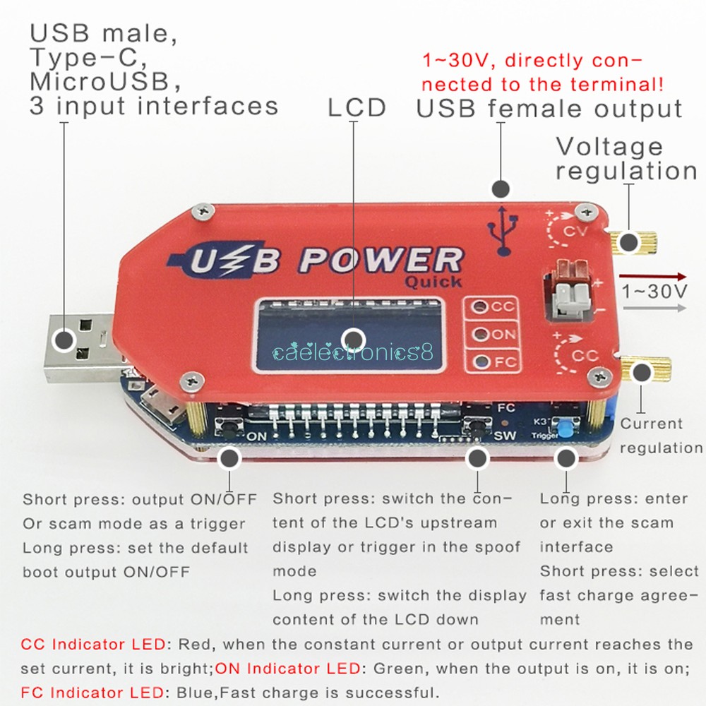 USB DC 5V to 3.3-24V Adjustable Step Up/Down Boost Buck Power Supply Module CA