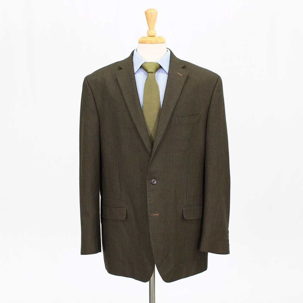 Chaps 46L Brown Sport Coat Blazer Jacket Houndstooth 2-Button Polyester