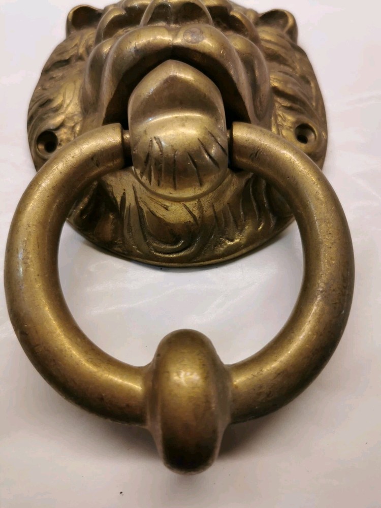 Vintage Solid Brass Round Lion's Face Door Knocker