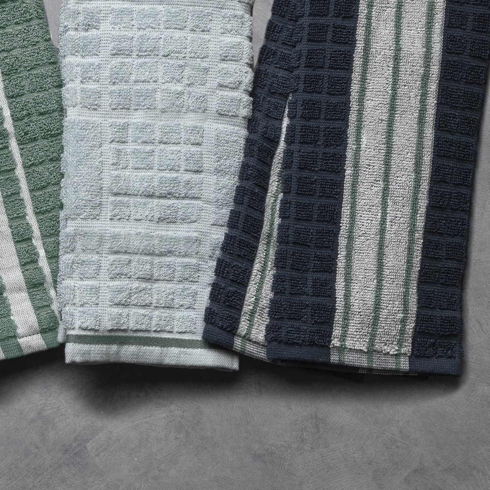 Kitchen Towels, Navy, Green, & White, 5 Pack Set,NEW！