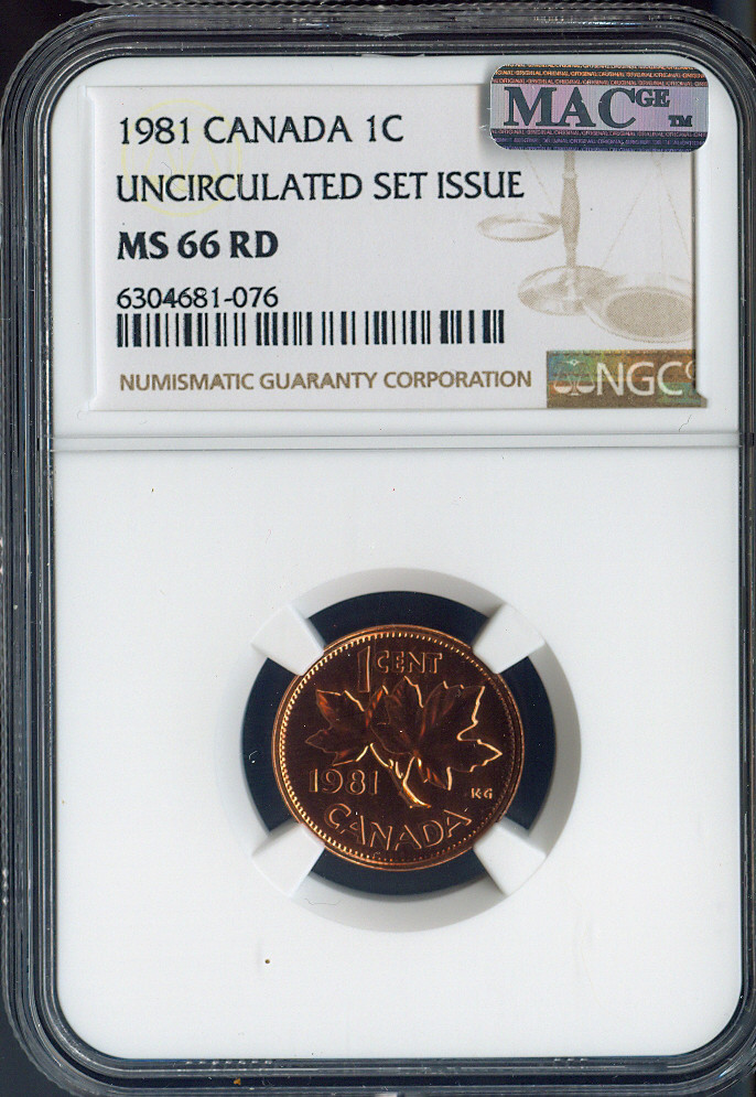 1981 Canada Small Cent NGC MS66 RD MAC - Quality