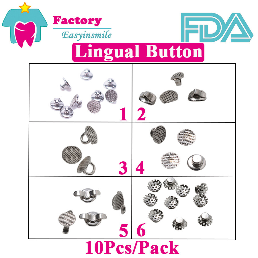 10Pcs Dental Orthodontic Lingual Button Round/Rectangular Mesh Base Bondable