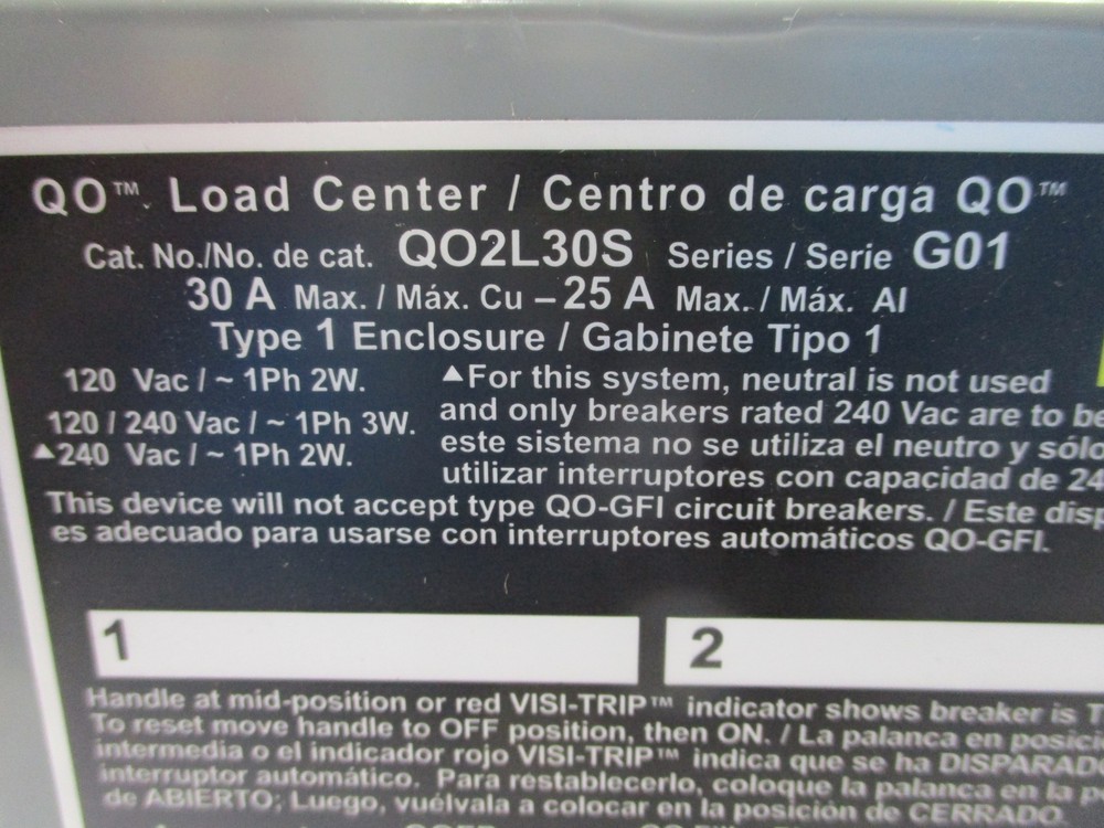 SQUARE D Q02L30S LOAD CENTER NSNP