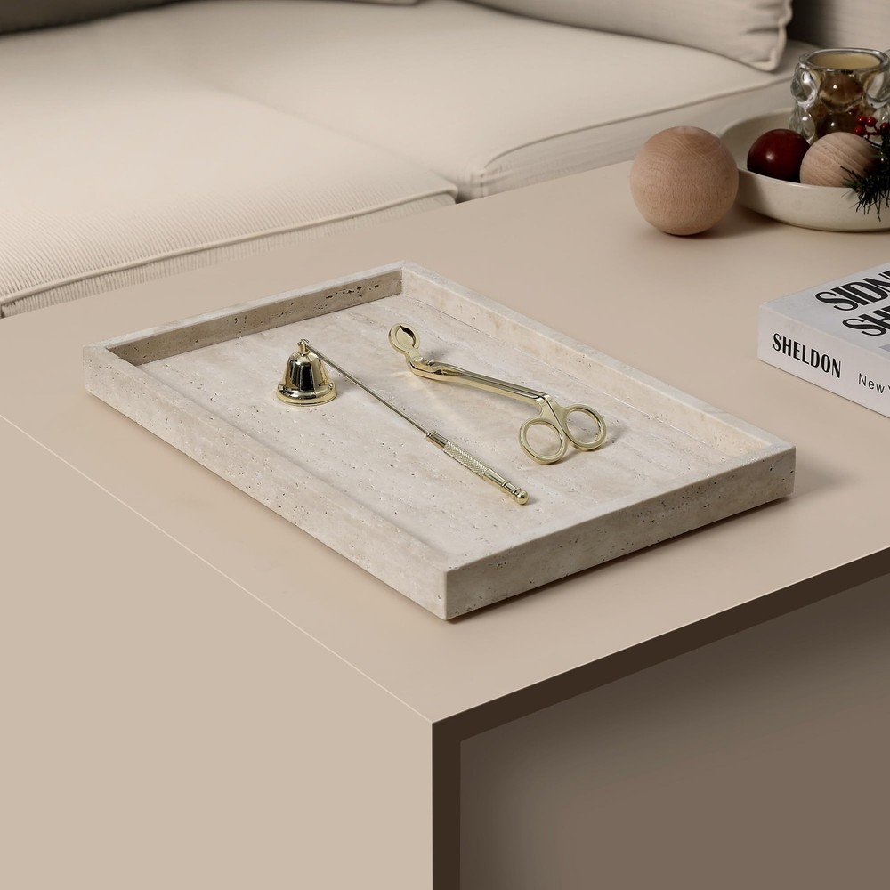 Rectangular Decorative Serving Tray,Modern Travertine Large Coffee Table Tray