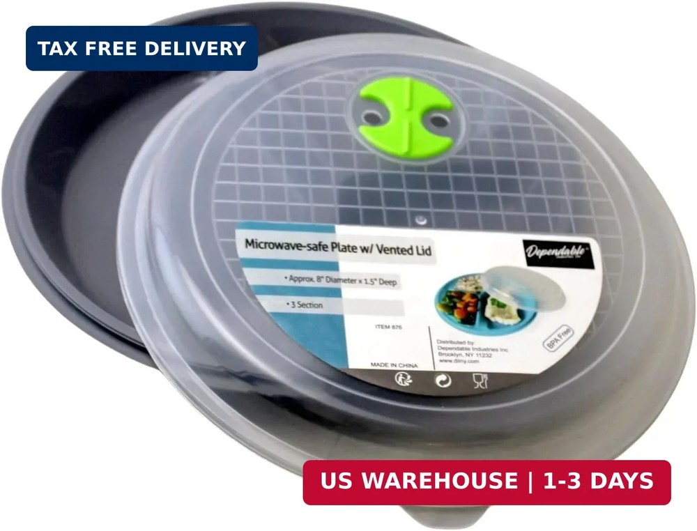 4-Pack Divided Microwave Plates with Vented Lids - BPA-Free, Stackable Meal Prep