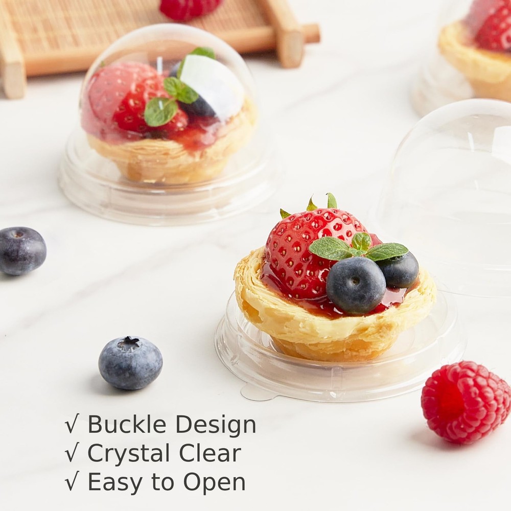 50 Pack Mini Cake Containers, Clear Plastic Small Cupcake Boxes with Dome Lid...