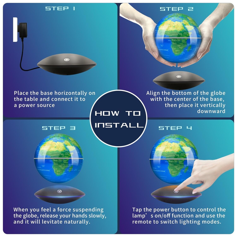 Magnetic Levitating Floating Globe with LED Light, 16 Colors Cool Tech Gadget...