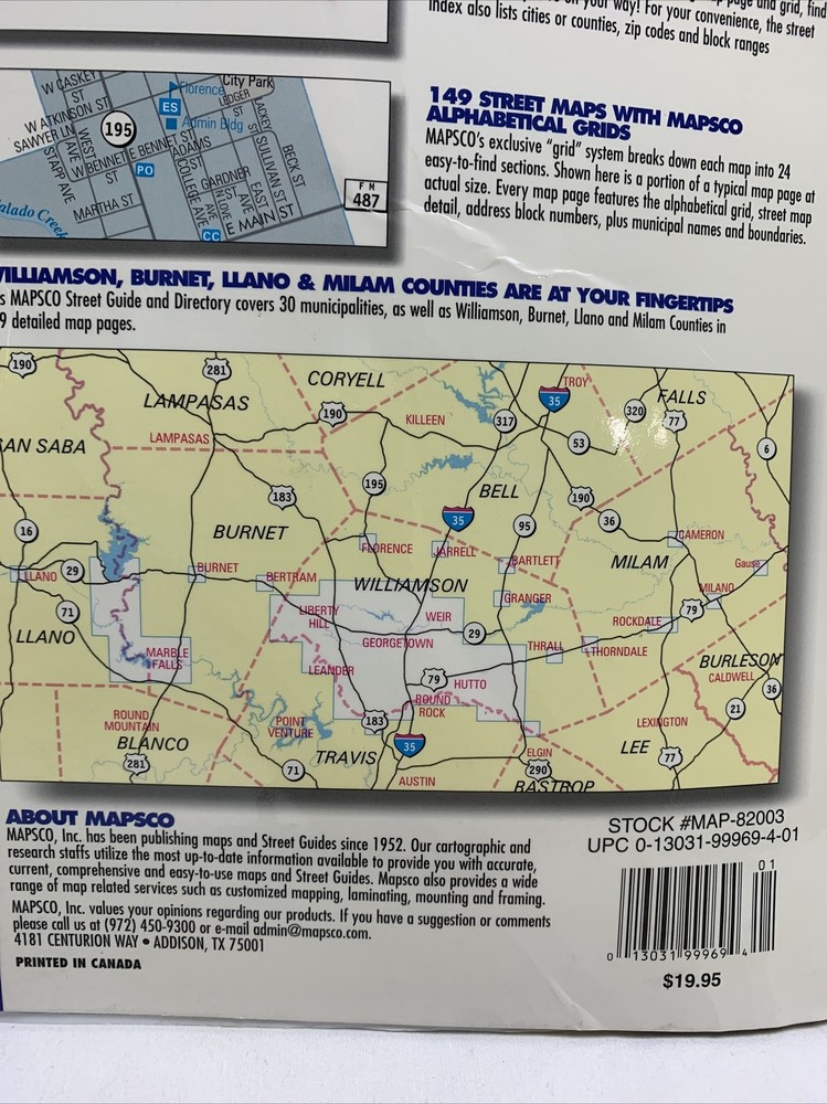 Mapsco TEXAS Williamson County Street Map Guide & Directory 2003 1st Edition