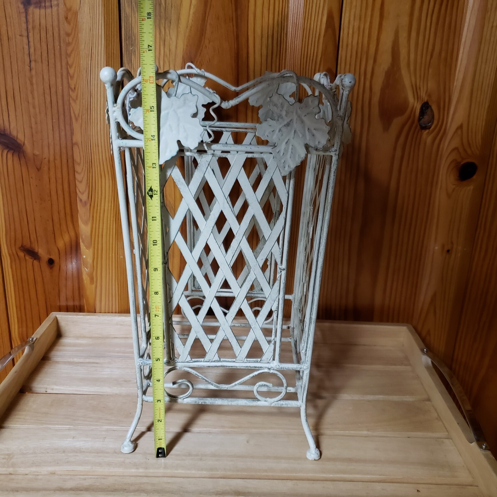 Vtg Umbrella/Walking Stick Cane Holder/Stand Beige Metal Design 16.5" W/Tray