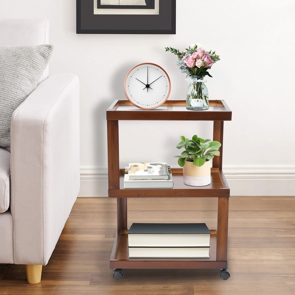 End Table 3-Tier Wood Nightstand End Table for Small Spaces with Open Storage