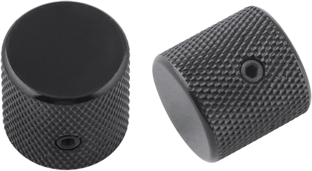 Metal Guitar Knobs Flat Top Control Knobs with Black Knurled Barrels 6mm Split S
