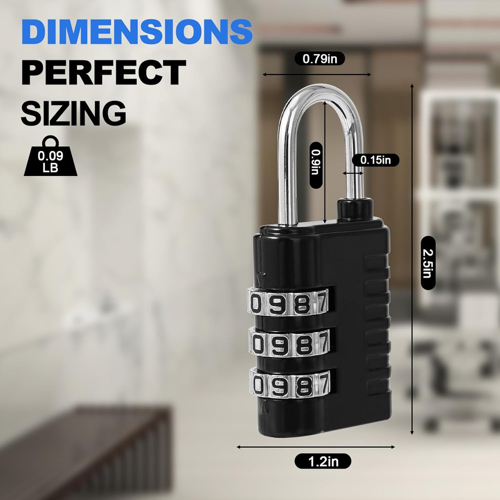 Combination Lock 3-Digit Small Padlock - 4Pcs Resettable Combo Lock for Schoo...