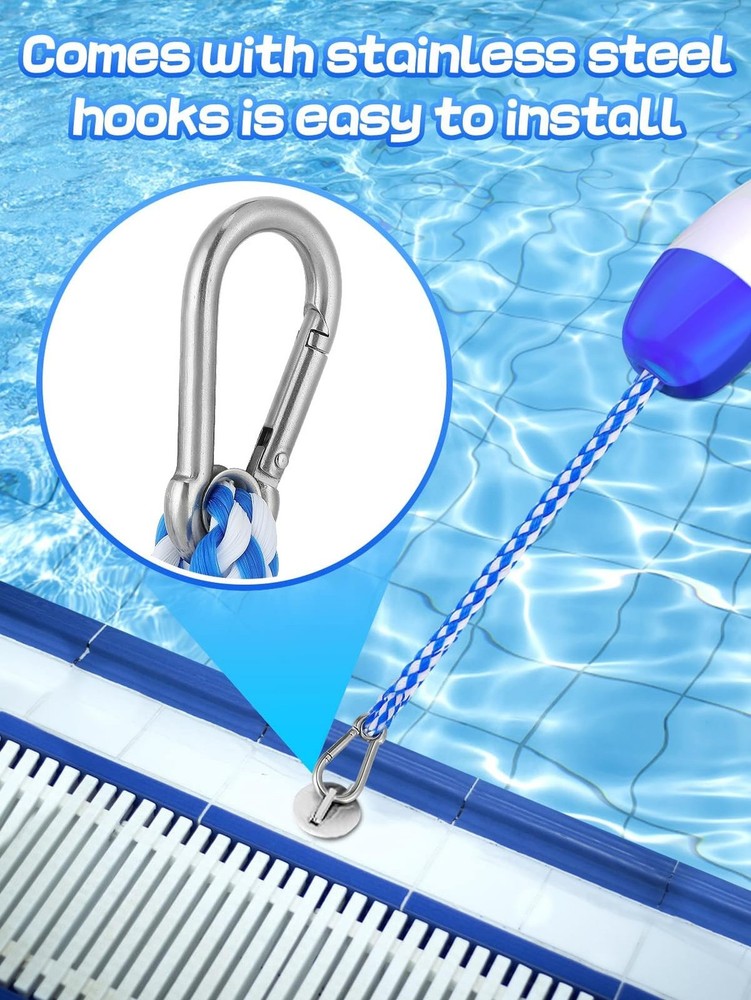 16ft -20ft Adjustable Pool Safety Rope with Floats, Floating Pool Divider- St...