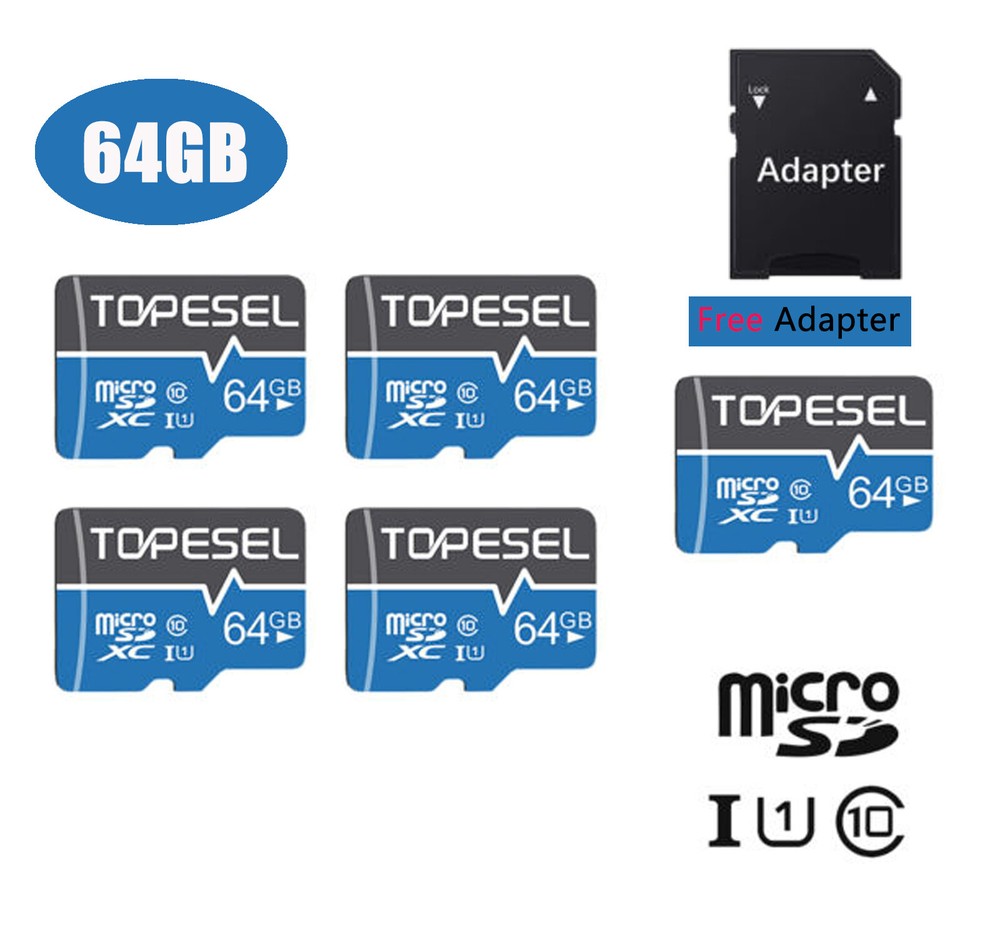 5/10Pack 64GB Micro SD Card SDXC SDHC Class10 Memory Cards Adapter for Camera