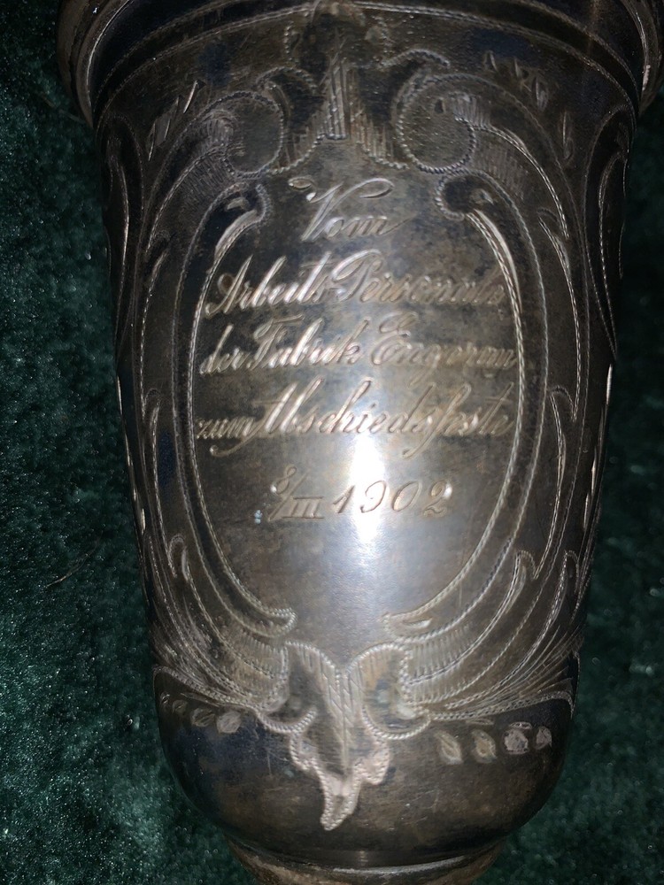 Dated 1902. German Silver Etch Engraved Trophy Goblet.