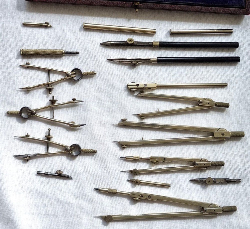 VINTAGE CASED SET HALDEN PREMIER DRAWING INSTRUMENTS FLAT PATTERN - BRITISH MADE