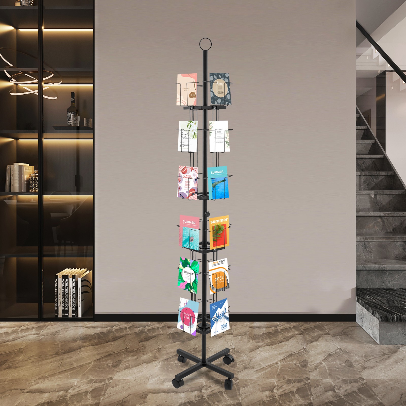 Rotating Greeting Card Rack, Display Stand Spinning, Pocket Rotating Holder