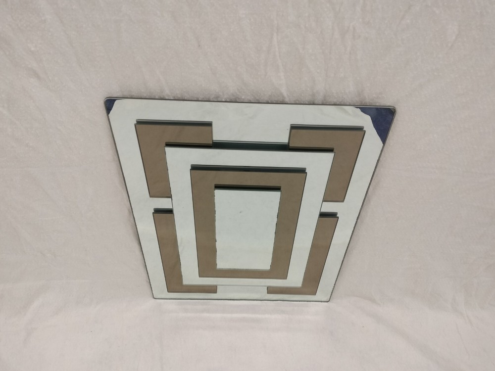 mid century modernist Geometric Rectangular Mirror Alternating Smoked Glass 28"H